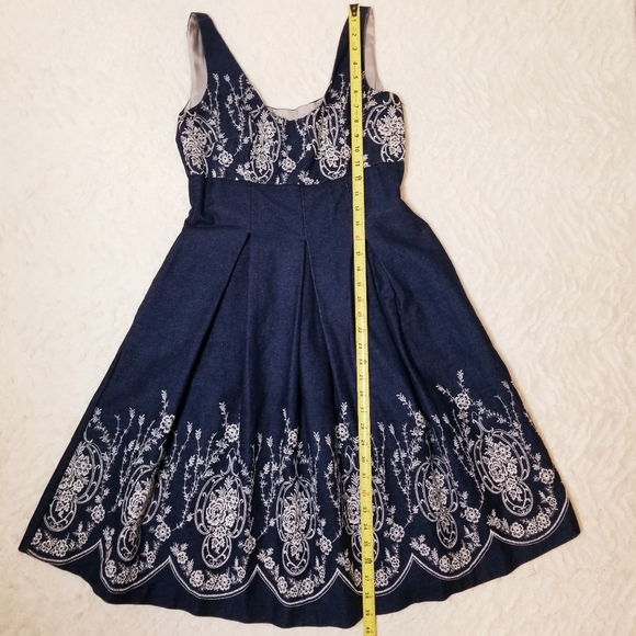 Embroidered Sleeveless Dark Denim Dress - Picture 14 of 15